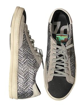 P448 John Mixed Media Leather chevron glitter Lace-Up Sneakers. Sz 39